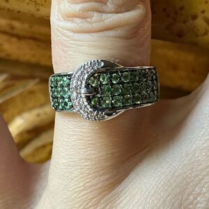 Natural Tsavorite Garnet Sterling Silver Buckle Ring Size 6